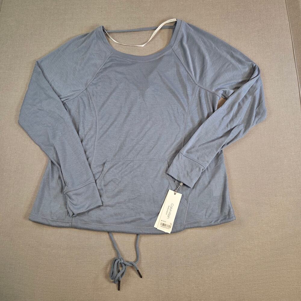 Calvin Klein Performance Long Sleeve Drawstring Top Blue XS NWT